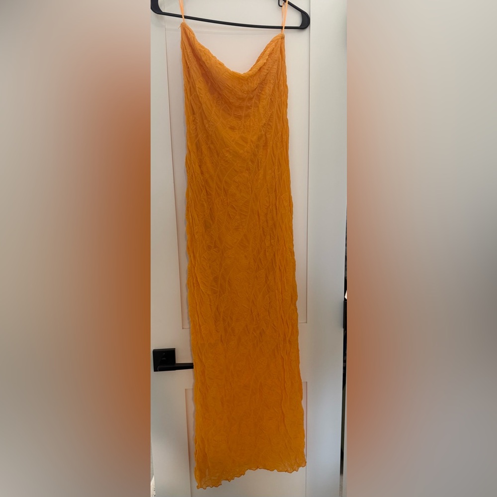 Anthropologie Orange Strapless Maxi Dress